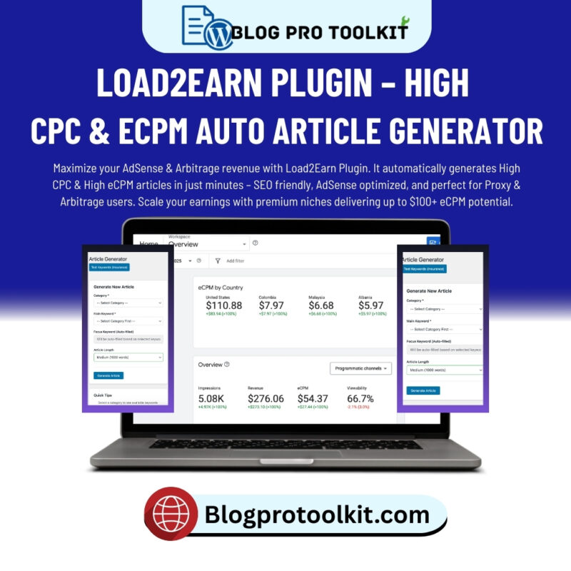 Load2Earn Plugin – Auto High CPC ECPM Article Generator
