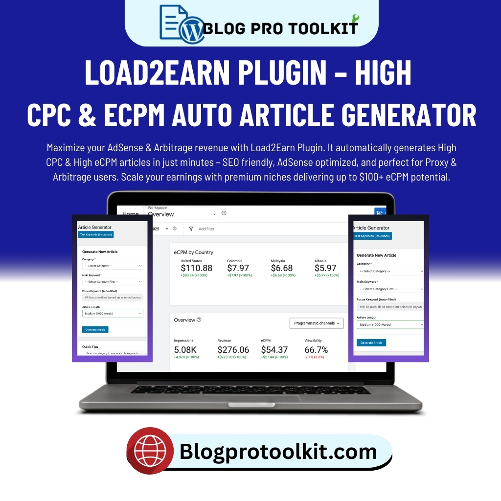 Load2Earn Plugin – Auto High CPC ECPM Article Generator