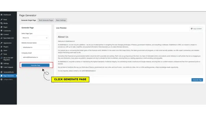 Page Generator Pluging